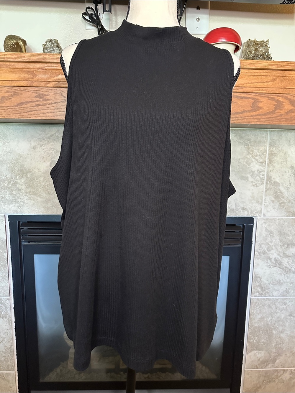 Black Sleeveless Mock Neck Top Ribbed Knit Layering Tank Plus Size 4X